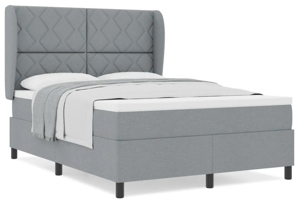 Boxspring Ágy Matracra - Világosszürke, 140x200 cm, Kárpit