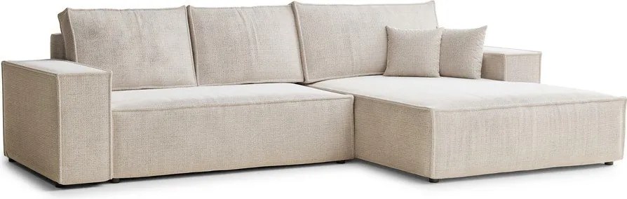 Krémszínű zsenília kinyitható-tárolóhelyes sarokkanapé (jobb oldali-heverő résszel) Maze – Maison de Rêve