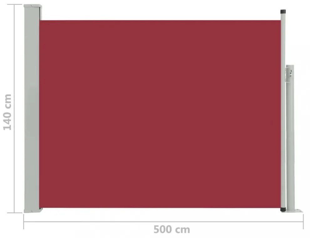 piros kihúzható oldalsó teraszi napellenző 140 x 500 cm