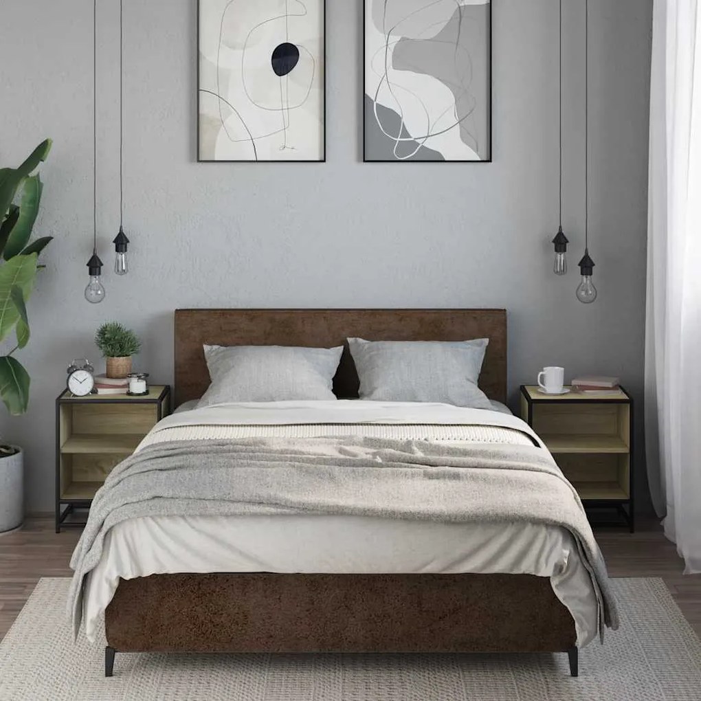Éjjeliszekrények 2 db Sonoma tölgy 40x31x50 cm Gépi fa és fém