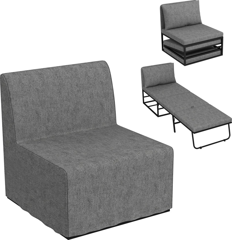HOMCOM 1-Fős Átalakítható Szék 2 az 1-ben Összecsukható Ágy Szék Párnával és Porvédő Fedele, Fém Váz, Egyszemélyes Kanapé Ágy Vendégeknek, Nappali, Ir