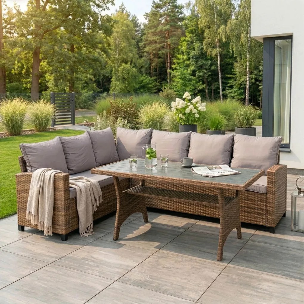 COMODO kerti bútor szett barna/szürke