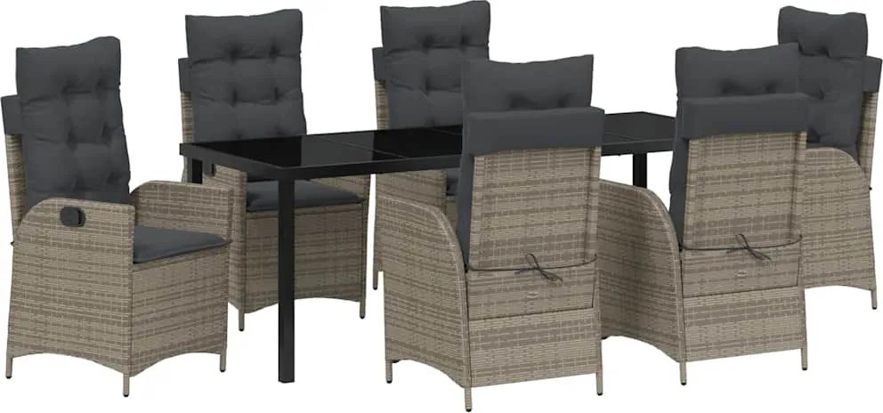 vidaXL Kert étkező szett párnával 7 pcs Szürke polirattan