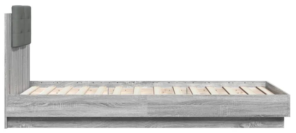szürke sonoma színű szerelt fa ágykeret fejtámlával 90 x 190 cm