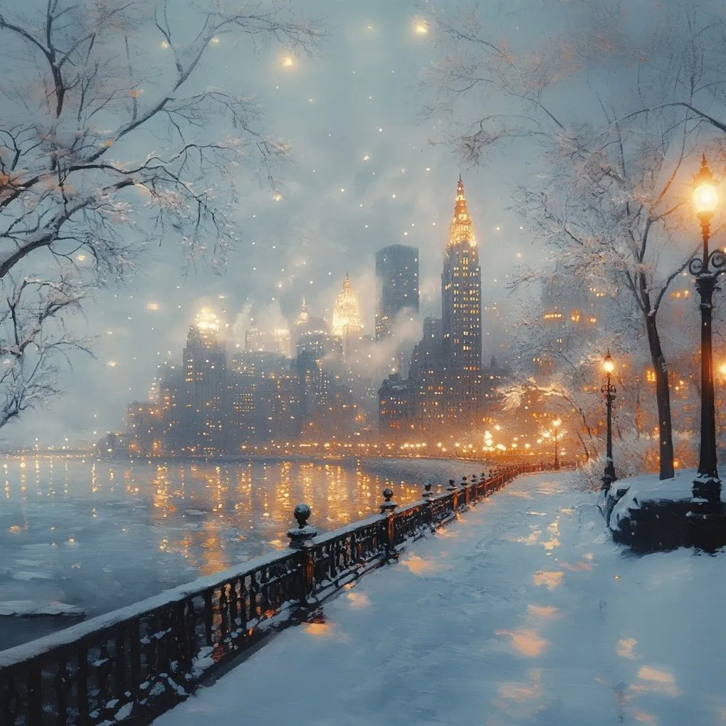 Vászonkép Canvas New York Tél Manhattan Éjszaka Hó Usa Nyc 80x80