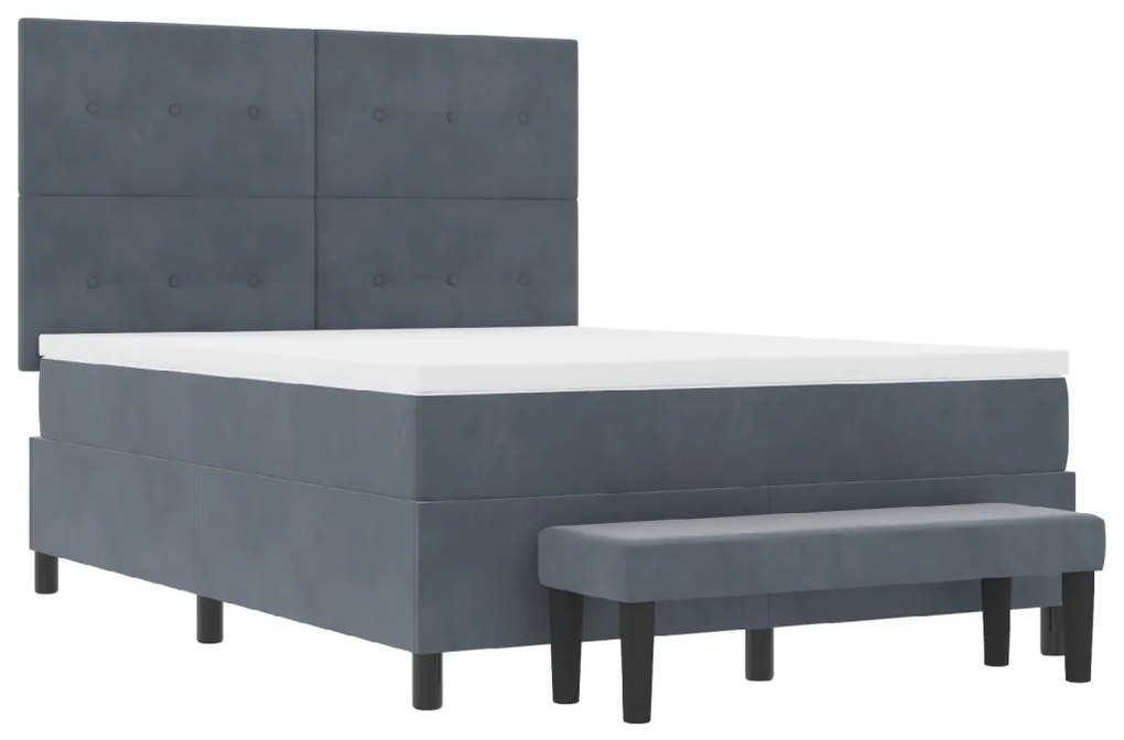 Box Spring Ágy Matrac és Pad Sötétszürke 140x190 cm Bársony