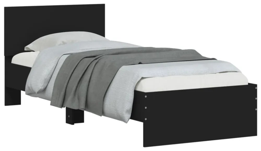 fekete ágykeret fejtámlával és LED-világítással 90 x 200 cm
