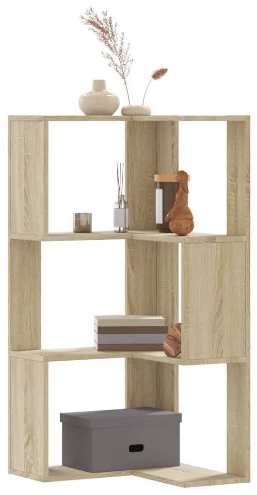 3 szintes sonoma tölgy szerelt fa sarok könyvespolc 50x50x102cm