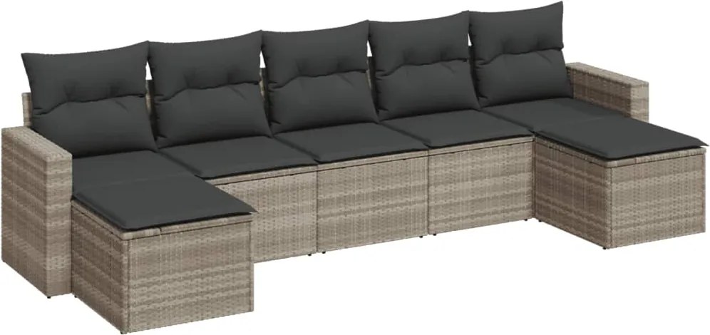 vidaXL 7 részes világosszürke polyrattan kerti ülőgarnitúra párnákkal