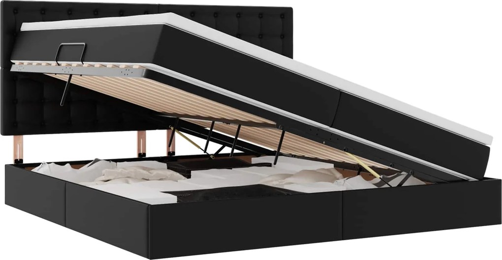 vidaXL Tárolós Ágy matracmal fejtámlával Fekete 200 x 200 cm Műbőr