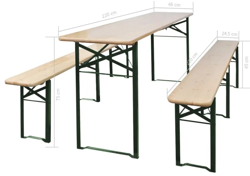 összecsukható fenyőfa sörasztal 2 sörpaddal 220 cm