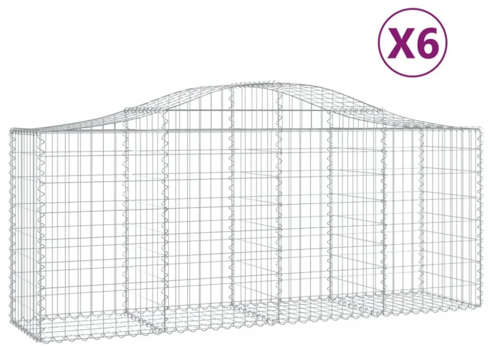6 db íves horganyzott vas gabion kosár 200x50x80/100 cm