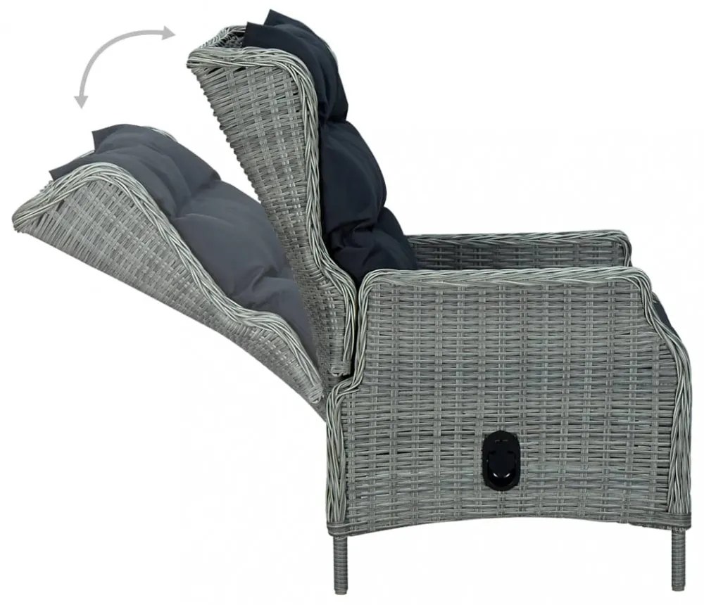 7 részes világosszürke polyrattan kültéri étkezőszett párnákkal