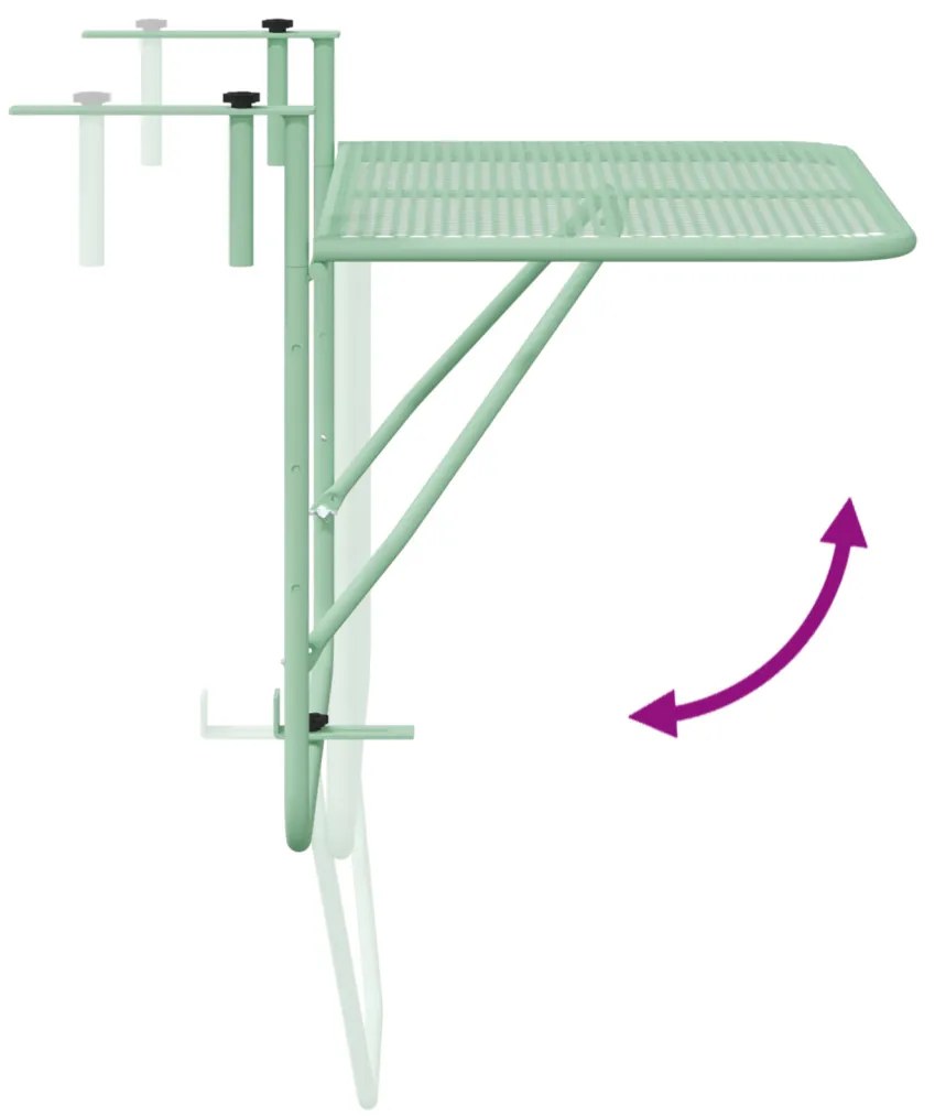Függő erkélyasztal Menta zöld 60 x 39 x 65 cm Acél