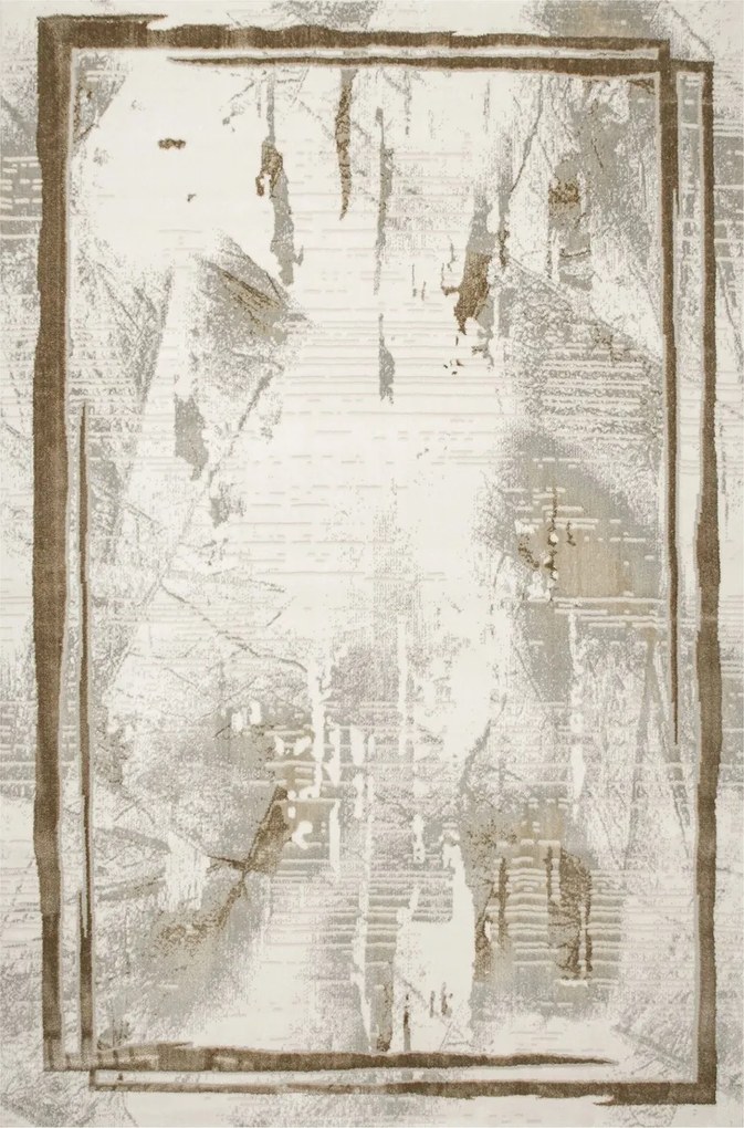 160x230 cm Modern Szőnyeg Adana Krém Szürke Barna Geometrikus Dörzsölt