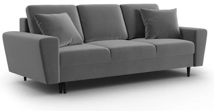 Világosszürke bársony kinyitható tárolóhelyes kanapé 235 cm Kyoto – Cosmopolitan Design