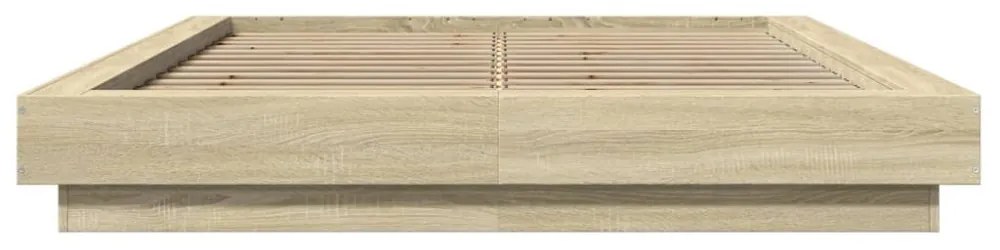 sonoma-tölgyszínű szerelt fa ágykeret LED-del 120 x 200 cm