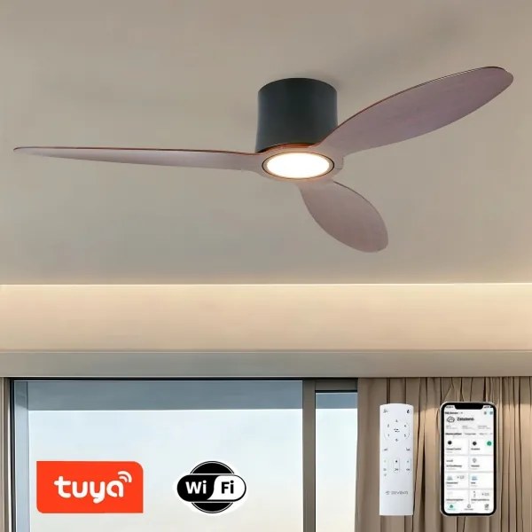 ZEVENTI - LED mennyezeti ventilátor VENTORA LED/24W/230V Wi-Fi Tuya fekete/dió + távirányító