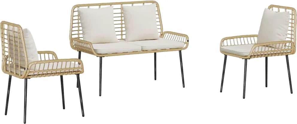 vidaXL Kert étkező szett 3 pcs Barna és Krém polirattan