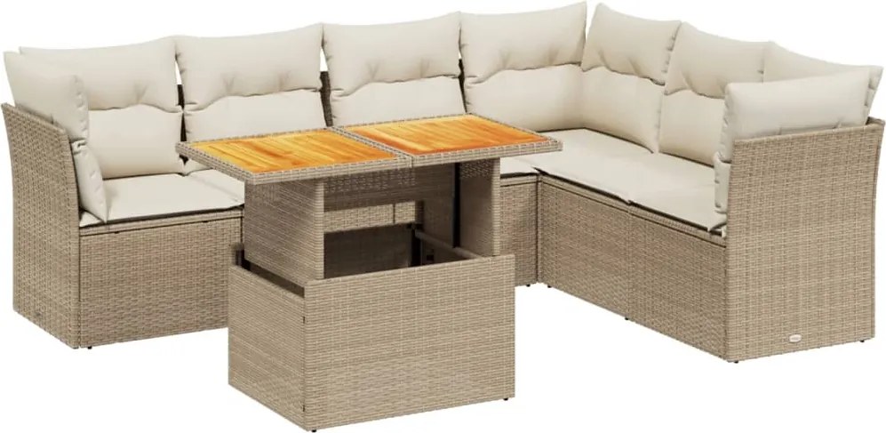 vidaXL 7 részes bézs polyrattan kerti ülőgarnitúra párnákkal