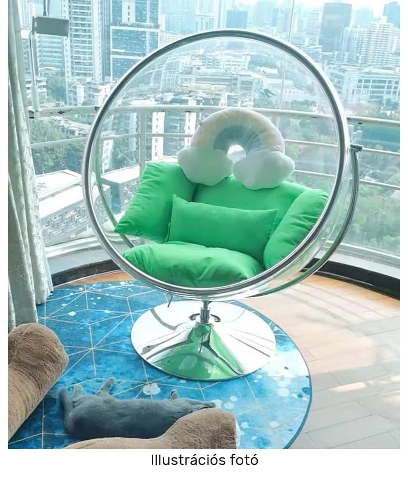 Függő fotel állvánnyal, átlátszó/ezüst/szürke, BUBBLE TYP 2