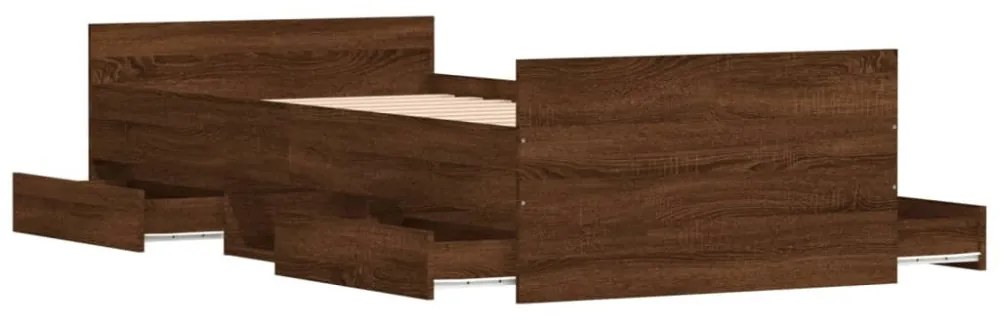 barna tölgy színű ágykeret fej- és lábtámlával 100 x 200 cm