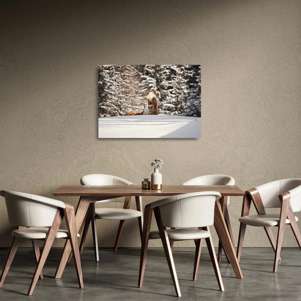 Üveg kép - Ló a téli tájban (70x50 cm)