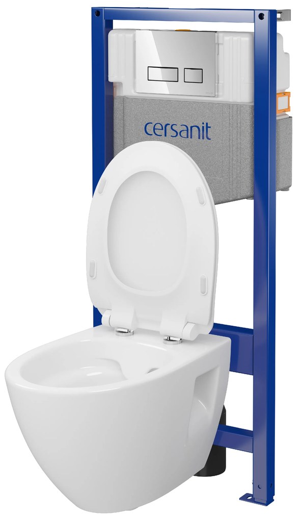 Cersanit Moduo, System50 MECH süllyesztett keret + Moduo Plus CleanOn fali WC csésze + MOVI II króm gomb, S701-769
