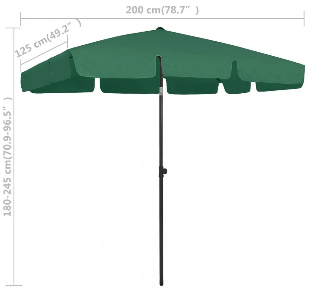 zöld strandnapernyő 200 x 125 cm