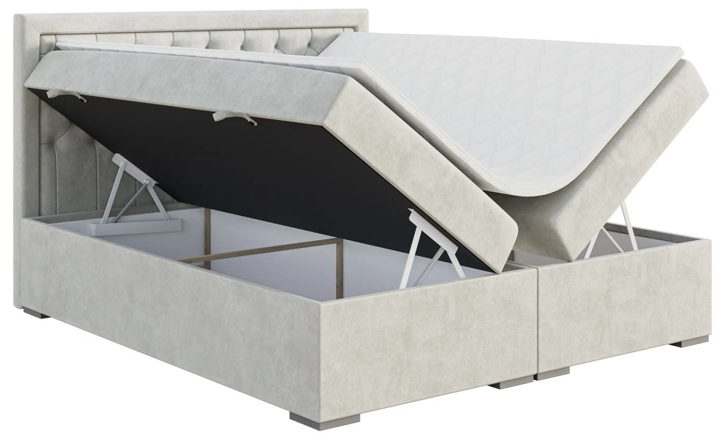 Franciaágy Boxspring 200 cm Bohem (elefántcsont) (matraccal és tárolóhellyel). 1054514
