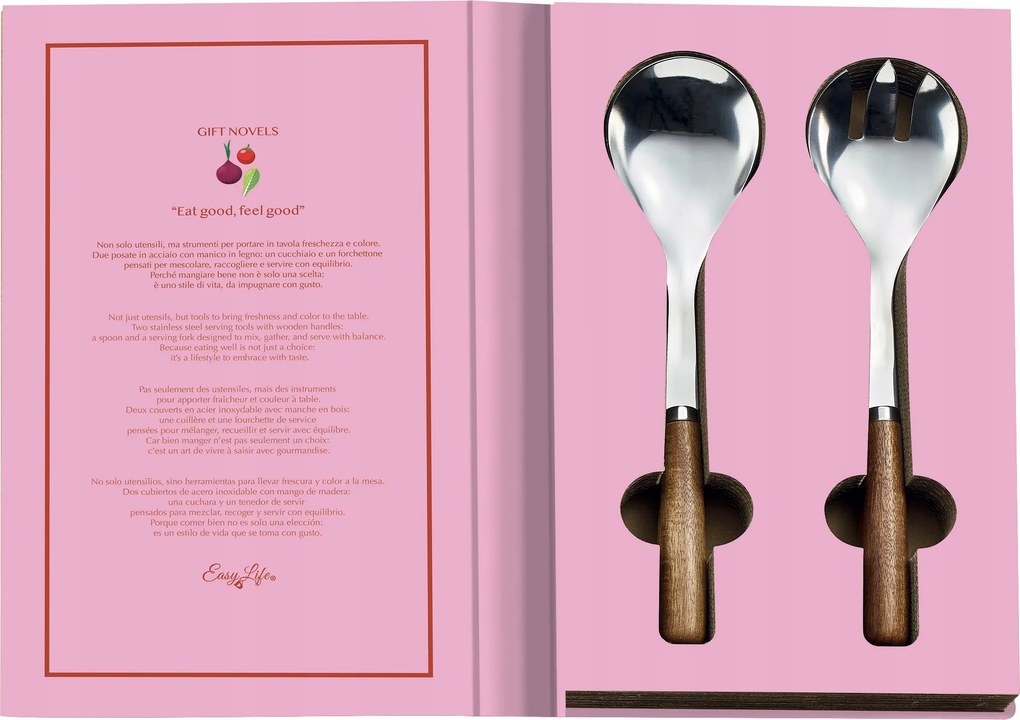 2 db-os saláta kanál szett, rozsdamentes acél kanál, fa kanál tartók