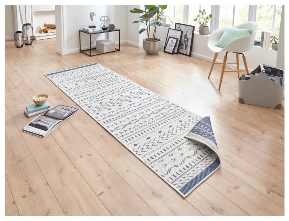 Kuba kék-krémszínű kültéri szőnyeg, 80 x 250 cm - NORTHRUGS