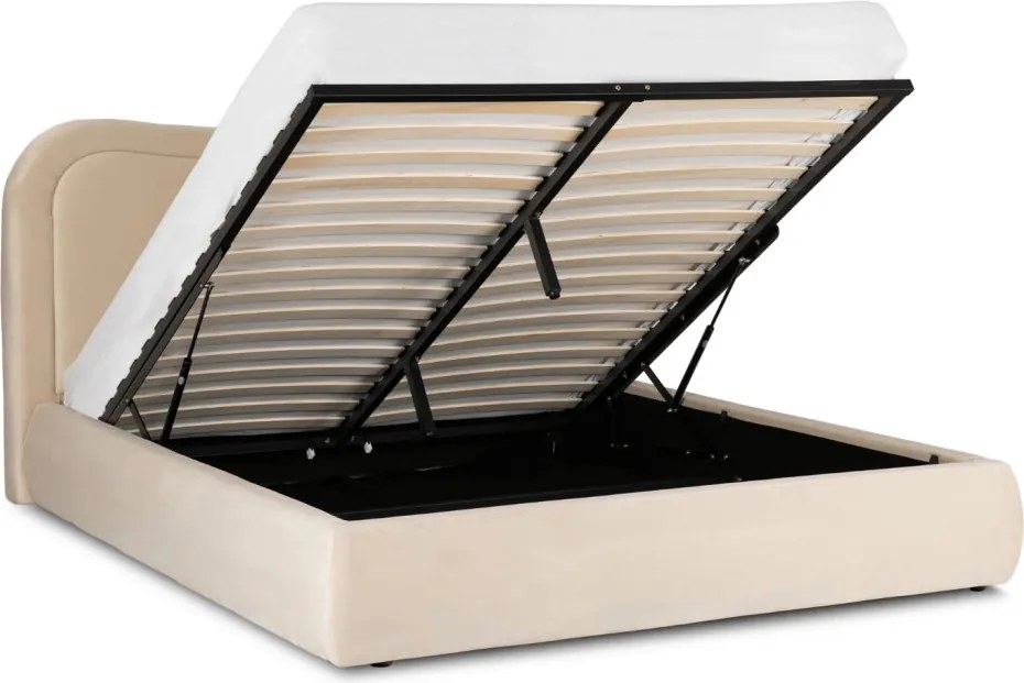 ŁÓŻKO 160x200 HAGA Kremowe Welurowe Z Pojemnikiem