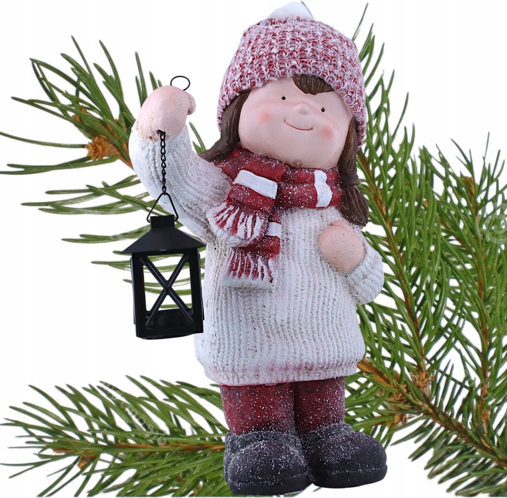 Karácsonyi figura Gyerek lámpással 2022246-42-RED 47x27x18 cm