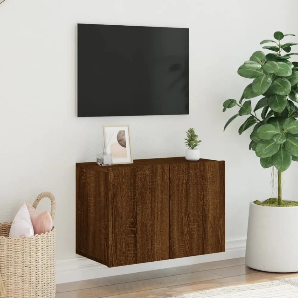 barna tölgyszínű falra szerelhető TV-szekrény 60 x 30 x 41 cm