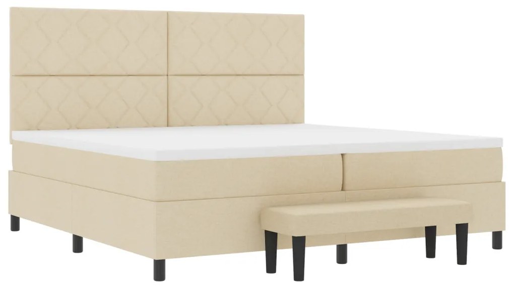 Box Spring ágy matraccal és paddal, krém 200x200 cm szövet