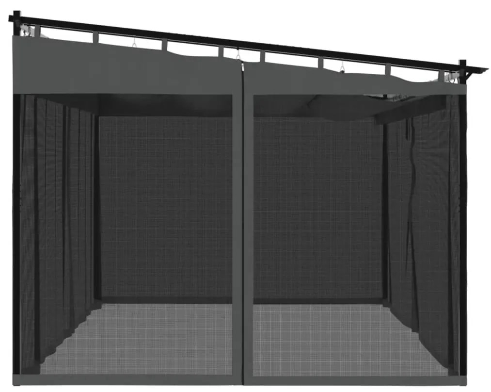 Antracitszürke acél pavilon hálós oldalakkal 4 x 3 m