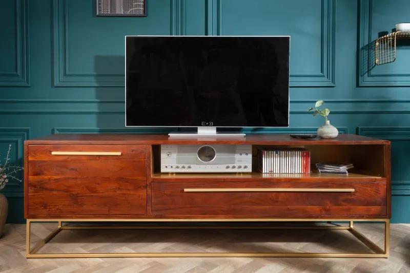 Stílusos TV asztal Malakai 165 cm natúrszínű akáciafa - arany