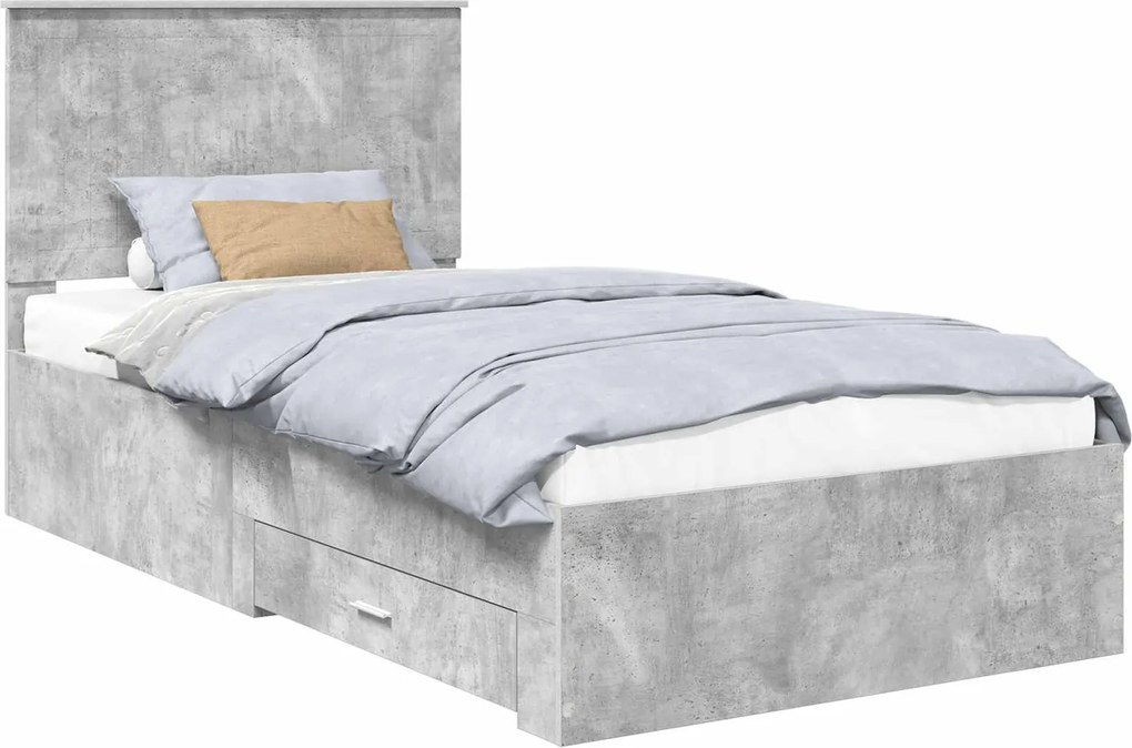 vidaXL Ágykeret fejtámlával fiókkal Beton Szürke 100 x 200 cm Faanyag