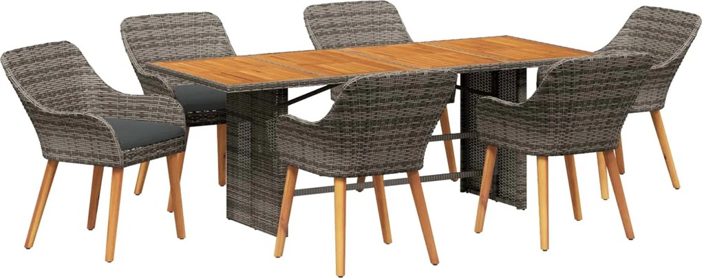 vidaXL Kert étkező szett párnával 7 pcs Szürke polirattan