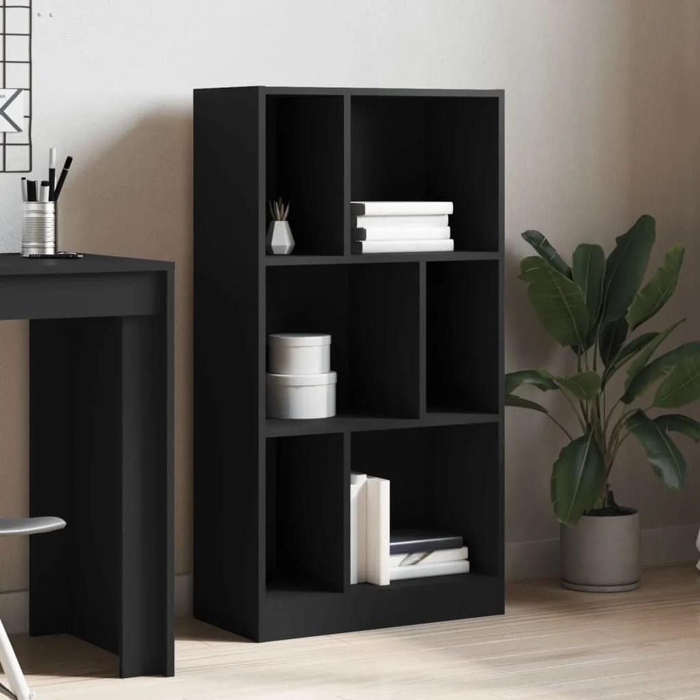 fekete szerelt fa könyvszekrény 57 x 28,5 x 107,5 cm