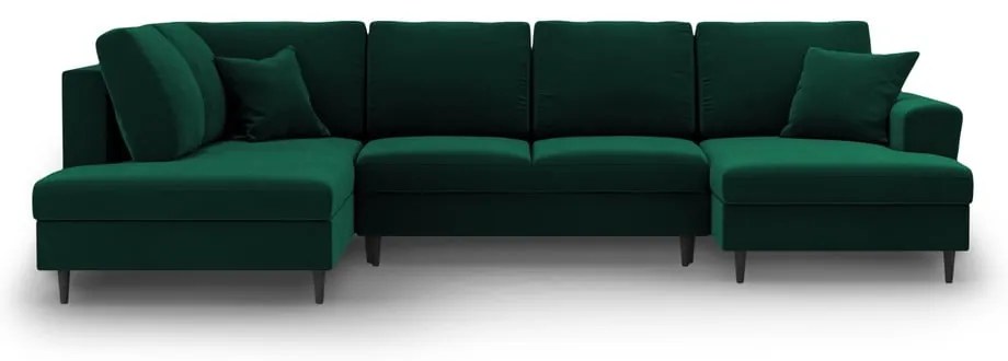 Zöld bársony kinyitható tárolóhelyes sarokkanapé (bal oldali-U alakú) Kyoto – Cosmopolitan Design