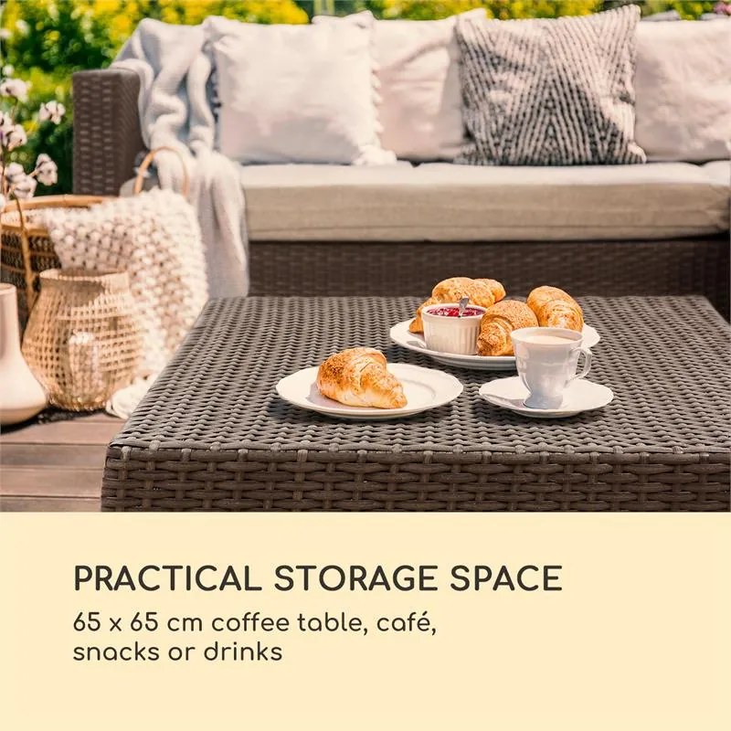Blumfeldt Theia Lounge Set, kerti ülőgarnitúra, sarok kanapé, asztal, 5 párna, barna