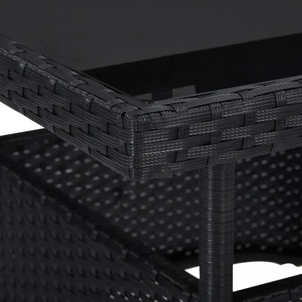 5 részes fekete polyrattan és üveg kerti étkezőgarnitúra