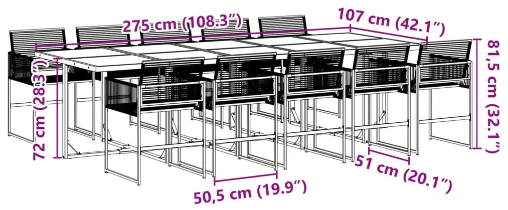 11 részes fekete polyrattan kerti étkezőgarnitúra