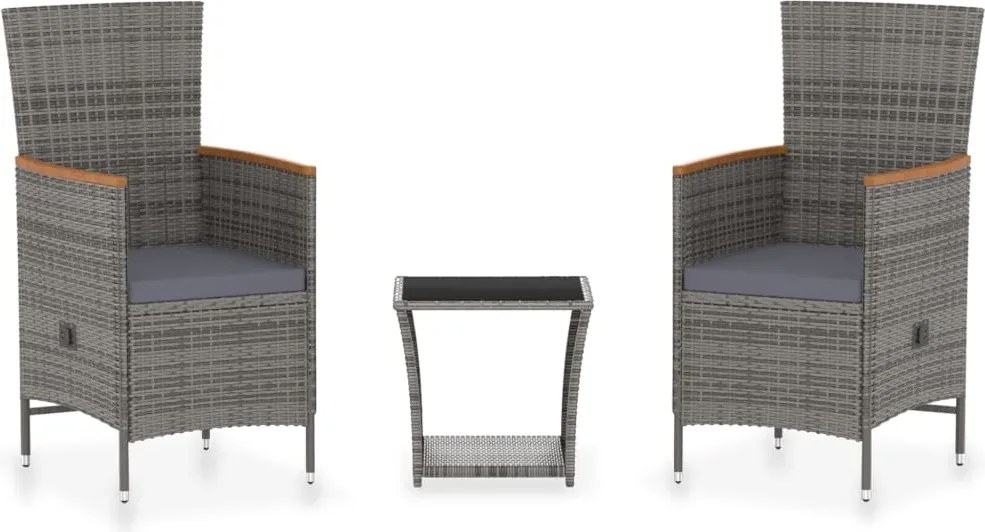 vidaXL 3 részes szürke polyrattan kerti ülőgarnitúra párnákkal