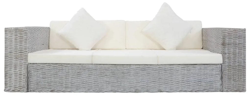 3 személyes szürke természetes rattan kanapé párnával