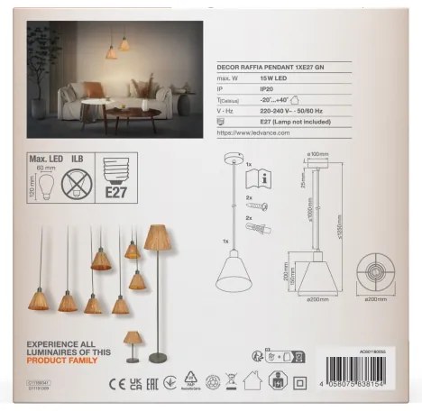 Ledvance - Csillár zsinóron DECOR RAFFIA 1xE27/15W/230V raffia háncs