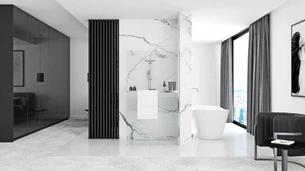 Rea Aero, zuhanyparaván WALK-IN 80x195 cm + EVO polc és törölközőtartó, KPL-K0615