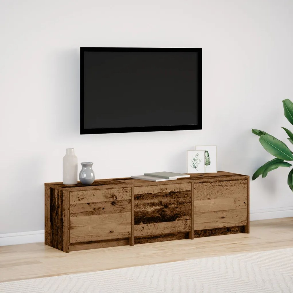 TV szekrény LED világítással, régi fa 140x34x40 cm